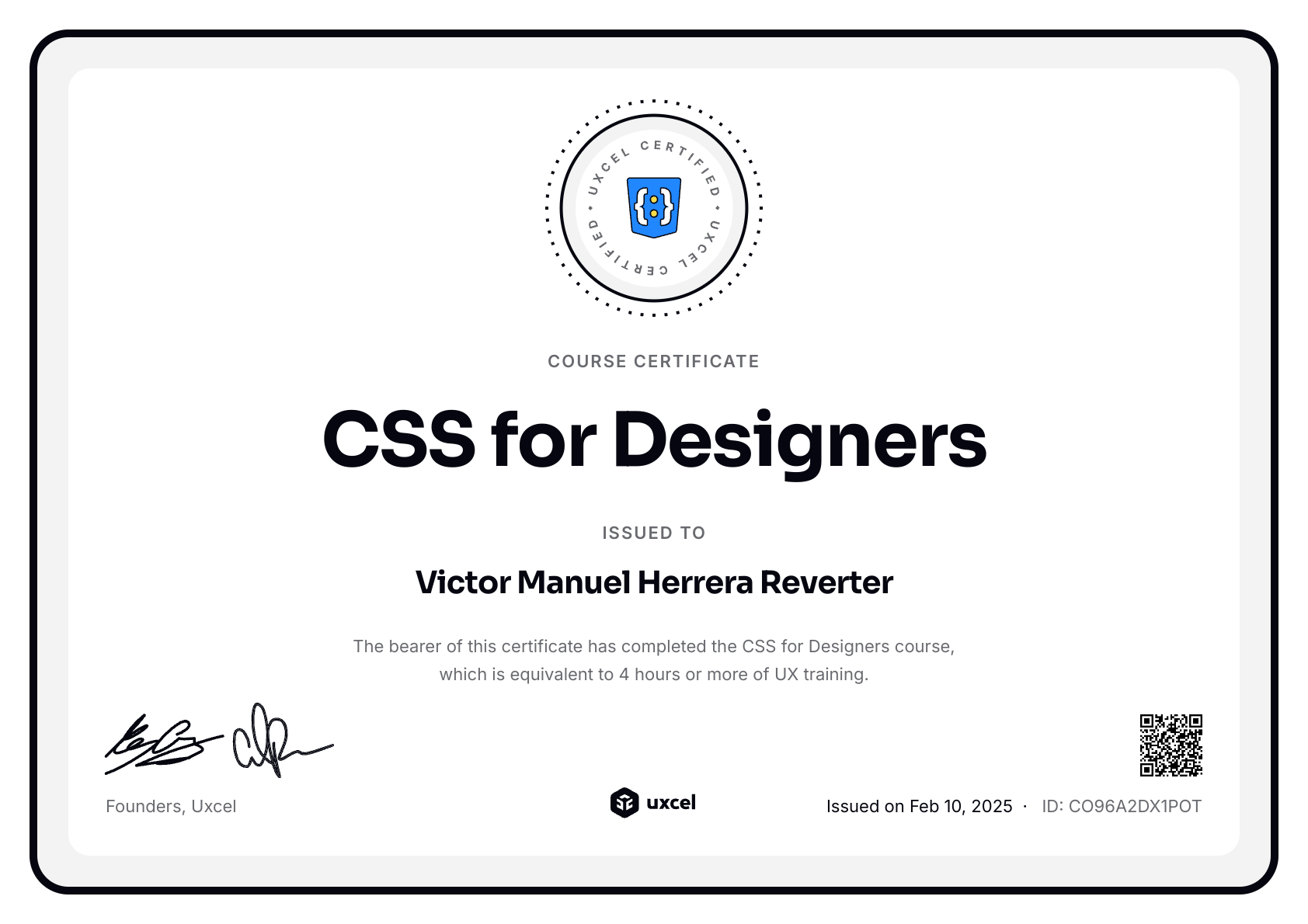 Victor Manuel Herrera Reverter's certificate